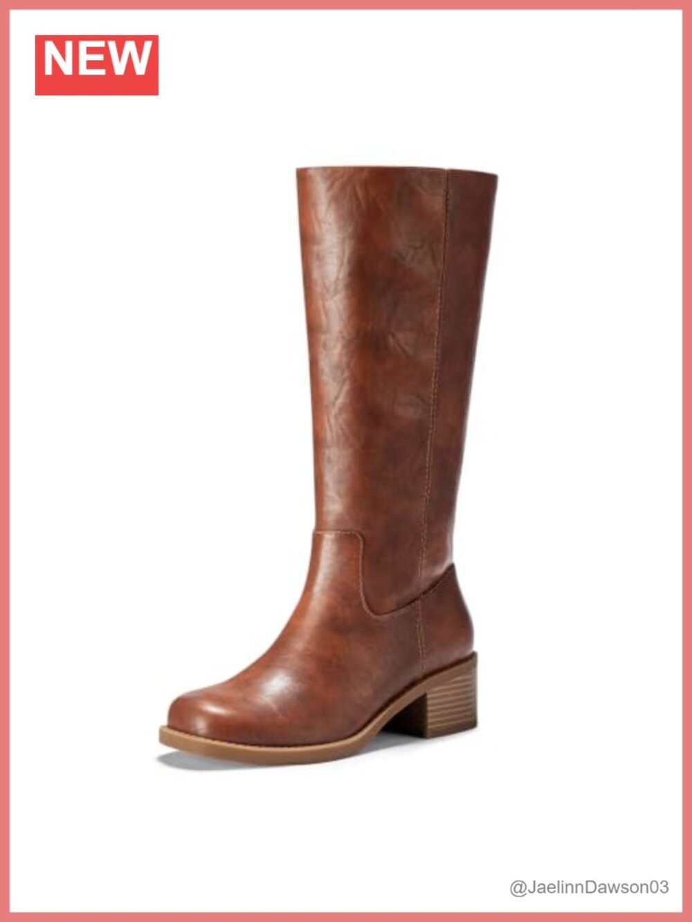 Faux Leather Knee High Boots Square Toe Chunky Heel Wide Calf